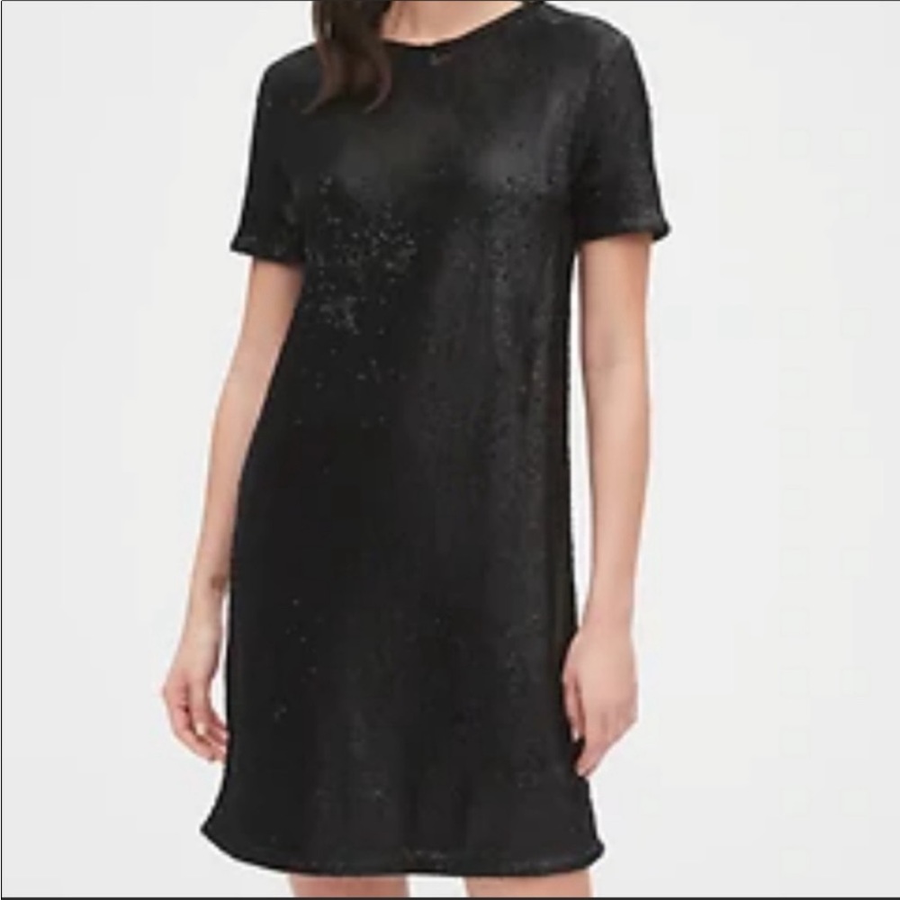 Gap Black Sequin T-Shirt Dress, Size 6 Tall, fully lined